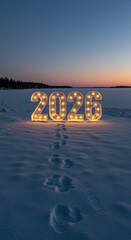 Illuminated 2026 in Winter Landscape