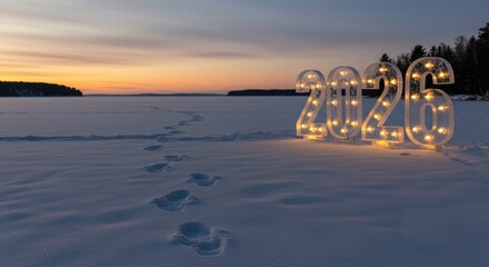 Illuminated 2026 in Winter Landscape
