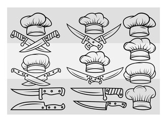 Chef Logo SVG, Chef Hat PNG, Chef Hat and Knives Clipart, Chef Knife Svg, Chef Knife Png, Restaurant Cricut Silhouette File, Print At Home