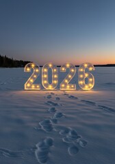 Illuminated 2026 in Winter Landscape