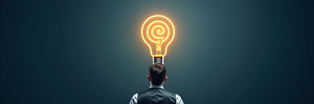 A businessman visualizing future business goals for 2026 with a lightbulb featuring a target symbol. The composition has room for copy space, enhancing its promotional quality.
