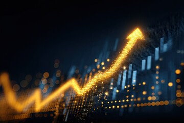 Golden upward trend graph on a dark digital display