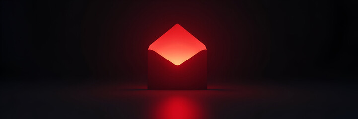 A glowing red envelope serves as a stark warning against phishing emails, positioned within a minimalistic dark background for impactful emphasis and ample copy space.