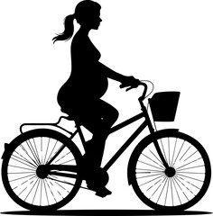 Fototapeta premium pregnant woman riding bicycle silhouette vector illustration