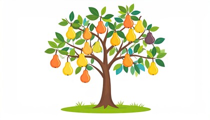 Flat Vector of a Tree with Bare Branches and Small Snowflakes Around Illustrated in a Winter Theme Isolated on White