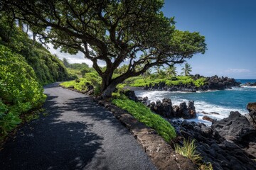 Fototapeta premium Black Sand Beach Maui. Stunning Natural Beauty of Hawaii's Waianapanapa State Park