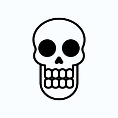 Outlined Skull Icon with Teeth on a Plain White Background