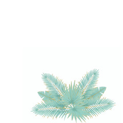 Palm Leaf Pastel Blue-Green with Gold Accents 44