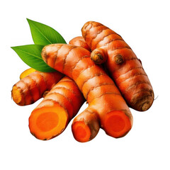 a group of turmeric roots isolated on white and transparent background