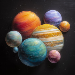 Colorful macarons floating like planets in space, blending sweet dessert textures with a dreamy, cosmic atmosphere and playful, surreal motion.