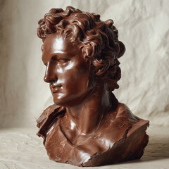Chocolate sculpted like a fine marble statue, blending classical art aesthetics with rich, glossy textures in an elegant and surreal still-life composition.