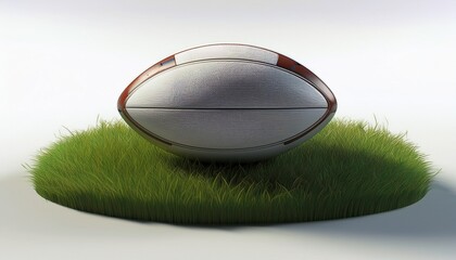 rugby ball on grass 3d render white background