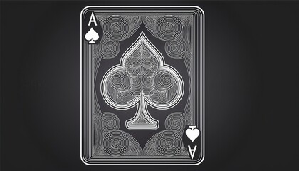 outline drawing of a playing card with a spade symbol in the center and corners of the card frame