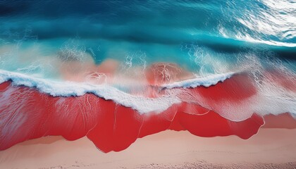 top view blue ocean red beach and white sand 3 shade color landscape