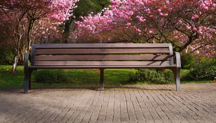 park bench with pink flowers