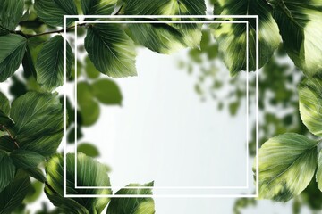 Fresh green leaves frame a white space