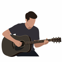 Obraz premium Minimalist Flat Style Man Playing Acoustic Guitar Musical Instrument Illustration