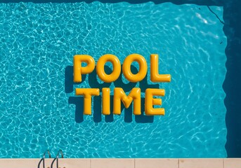 Pool Time Inflatable Floating in Blue Swimming Pool Water