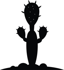 Black prickly pear cactus silhouette icon with its sharp spines in simple design, Prickly Pear Cactus Silhouette Vector Illustration.
