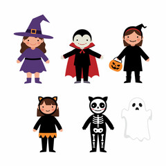 Cute Flat Style Halloween Costume Character Illustration Collection