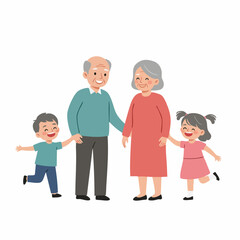 Flat Illustration Happy Family Grandparent With Grandchildren Together Lifestyle