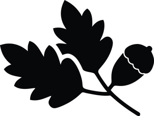 Oak Branch with Acorns Silhouette Vector, Minimalist Acorn Sprig Silhouette Vector, Acorn Branch Silhouette Vector Illustration.