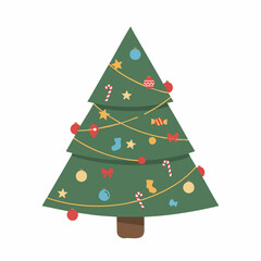 Cute Cartoon Style Decorated Christmas Tree Illustration for Holiday Season
