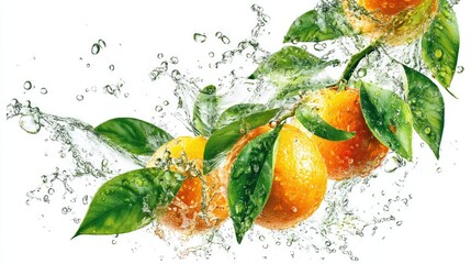 Fresh oranges in water splash