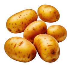 a group of potatoes on a white background isolated on white and transparent background.