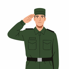 Obraz premium Modern Flat Illustration of Saluting Soldier in Green Uniform Character