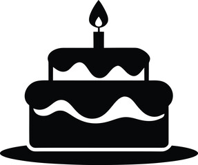 birthday cake silhouette vector design, perfect for celebration-themed graphics and prints, Celebration Cake Silhouette - Vector Icon on White Background
