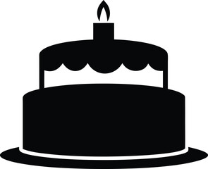 birthday cake silhouette vector design, perfect for celebration-themed graphics and prints, Celebration Cake Silhouette - Vector Icon on White Background
