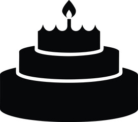 birthday cake silhouette vector design, perfect for celebration-themed graphics and prints, Celebration Cake Silhouette - Vector Icon on White Background
