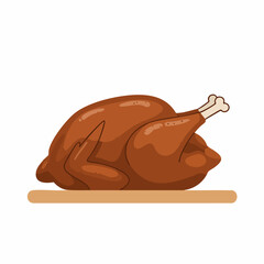 Cartoon Style Roasted Chicken On Platter Illustration Thanksgiving Food Element