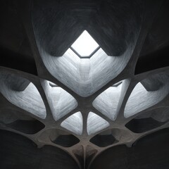 Abstract Architectural Concrete Structure with Dramatic Lighting and Geometric Shapes.