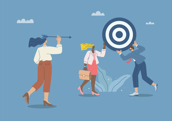 Business teamwork collaboration to set organizational goals, Vector illustration.