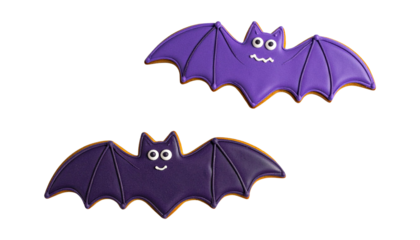 violet Halloween bat cookies isolated on transparent background, png