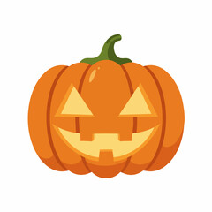 Flat Style Cute Halloween Pumpkin with Carved Face Illustration Element