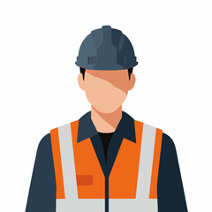 Flat Design Construction Worker Profile with Helmet and Safety Vest Illustration
