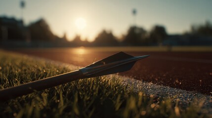 Abandoned Arrow on Grassy Field at Sunset - Lost Dreams, Forgotten Hopes, and the Passage of Time.