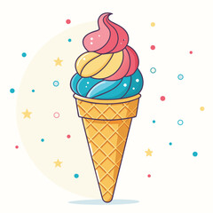 Ice cream logo clipart set. Colorful cone ice cream icon clip art in pictogram style vector illustration color pastel sweet dessert collection.	

