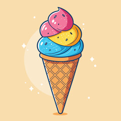 Ice cream logo clipart set. Colorful cone ice cream icon clip art in pictogram style vector illustration color pastel sweet dessert collection.	
