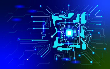  Digital Circuitry: A stunning digital depiction of complex circuitry, illustrated in vibrant blue and a touch of green, is buzzing with technological vitality.