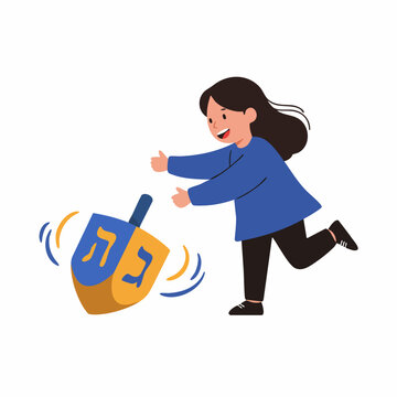 girl playing with spinning dreidel clip art preview