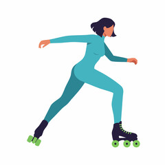 Minimalist Flat Design Roller Skate Woman Active Lifestyle Illustration