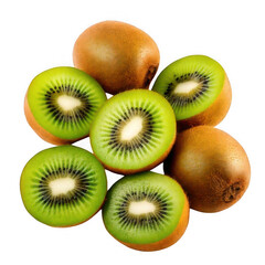  a group of sliced kiwi fruit isolated on white and transparent background