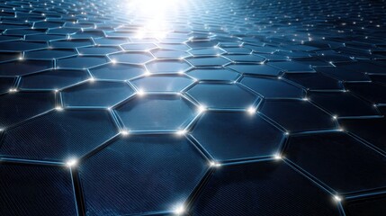Obraz premium Futuristic Hexagonal Grid Illuminated by Bright Light, Abstract Digital Network Concept.