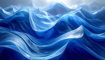 Abstract landscape of rippling blue waves
