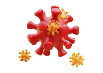 Red coronavirus virion isolated on transparent background rendering