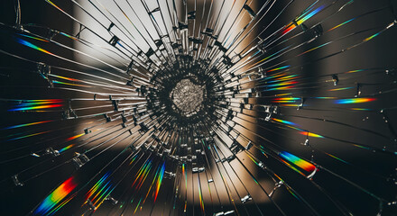 Stunning shattered glass art with vibrant rainbow light refraction for creative designs and impactful visual statements, adding modern edgy flair.